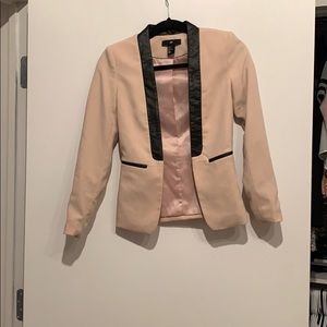 Pink Blazer with Faux Leather Trim